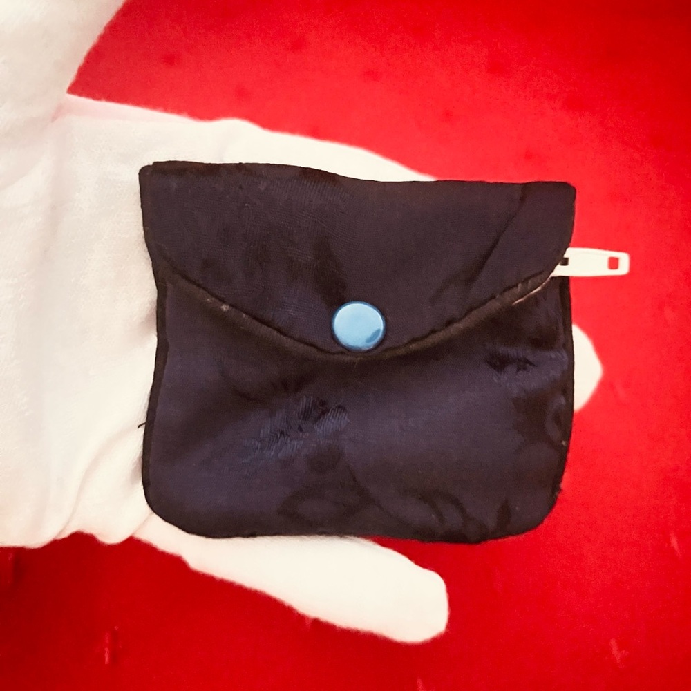 Dark Blue Satin Jewelry or coin Purse with Blue Button